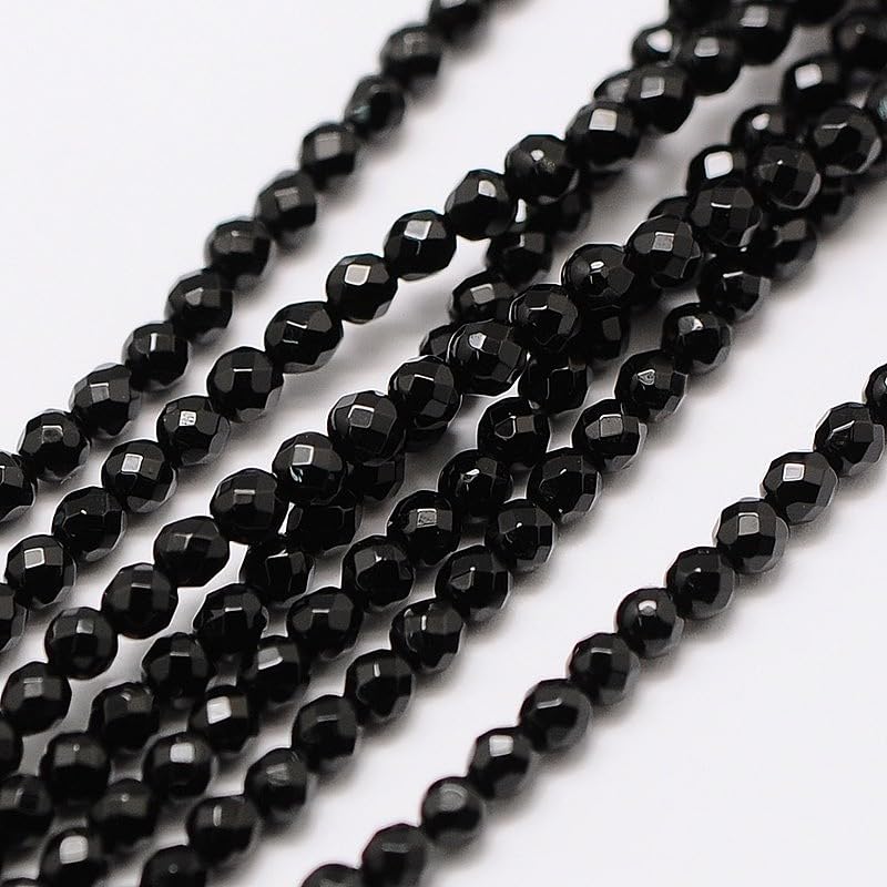 Fashewelry 136pcs 3mm Natural Black Onyx Beads Small Faceted Round Crystal Beads for Bracelet Necklace Earrings DIY Jewelry Making - color: 3mm-Black Onyx