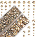 10000Pcs 2-Boxes Mixed Size Hot Fix Round Crystals Gems Glass Stones Hotfix Flat Back Rhinestones with Tweezers and Picking Pencil (Light Champagne) - color: Light Champagne, size: 2-Box (10000pcs)