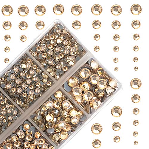 10000Pcs 2-Boxes Mixed Size Hot Fix Round Crystals Gems Glass Stones Hotfix Flat Back Rhinestones with Tweezers and Picking Pencil (Light Champagne) - color: Light Champagne, size: 2-Box (10000pcs)