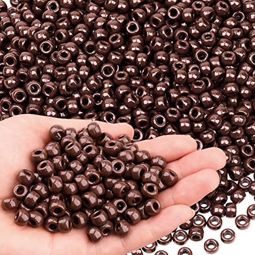 Fall Brown Pony Beads for Jewelry Making 1000 Pcs 6X9 Plastic Beads for Friendship Bracelets、Halloween Thanksgiving Hair Braiding DIY Bracelet Necklace Party Decoration Supplies - color: Brown