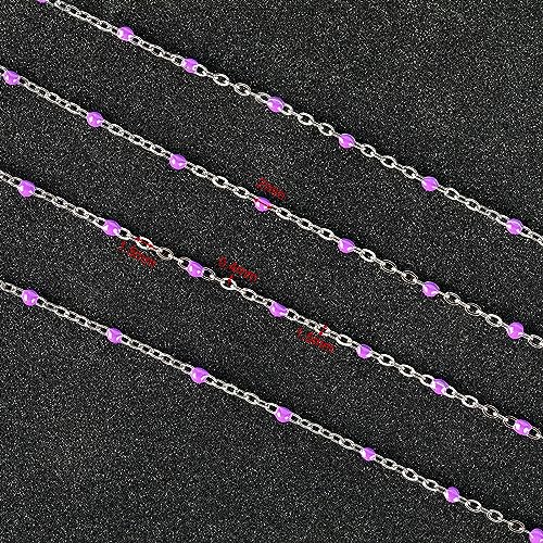 UMAOKANG 33ft Bead Chain for Jewelry Making Stainless Steel Cable Link Chain Spool Lavender Beaded Bracelet Chain with Open Jump Rings and Lobster Clasps - color: Lavender Bead-Steel