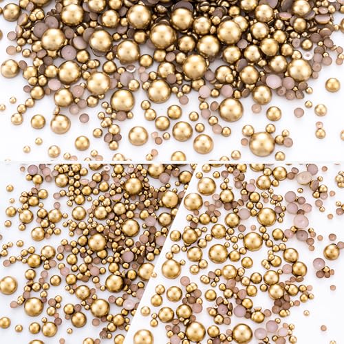 60g Antique Gold Flatback Half Round Pearls Mixed Size 3-10mm Resin Craft Beads for Nail Art, Face Gems, DIY Jewelry Making - color: Antique Gold, size: 60g