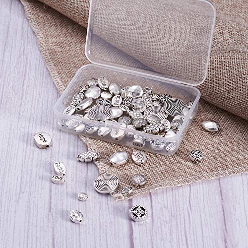 Beadthoven 80pcs/Box Tibetan Style Flat Round Oval Spacers Beads 16style Antique Silver Hope Faith Love Disc Coin Beads for Bracelet Necklace Jewelry Making Supplies - color: Antique Silver-RoundOval-16styles