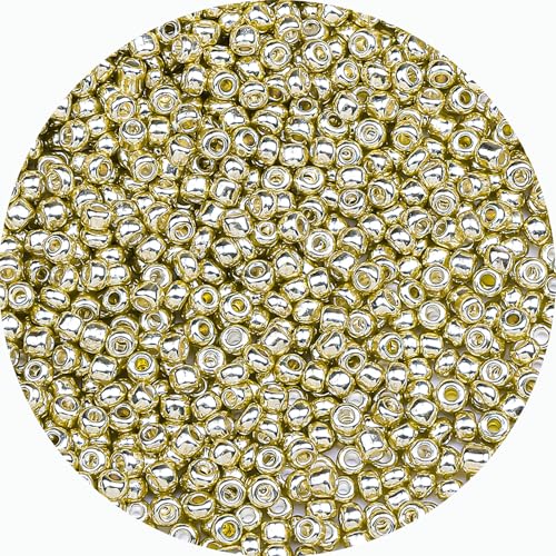 8/0 Glass Seed Beads Bulk, Bright Gold 3mm Tiny Round Craft Seed Bead, Small Mini Pony Beads for Jewelry Making Bracelet Necklace Wrist Beading Weaving Supplies, 2500pcs - color: Bright Gold