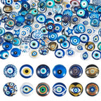 100Pcs/Set Flat Round Transparent Glass Cabochons with Pattern Eye Flatback Glass Dome Flatback Cab Beads for Photo Cameo Jewelry Making Necklace Ring DIY Crafts 12x4mm Evil Eye - color: 100Pcs-12x4mm-Evil Eye