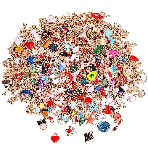 SANNIX 350Pcs Bracelet Charms Jewelry Making Charms Assorted Gold Plated Enamel Pendants for DIY Necklace Bracelet Earring Craft Supplies - color: Multicolored