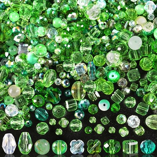 636pcs St. Patrick's Day Glass Beads for Jewelry Making - Green Crystal Beads Sparkly Faceted Beads Hole Drilled DIY for St. Patrick's Day Bracelets Craft Earrings Bracelet Necklace Jewelry Making - color: Green, size: 636pcs