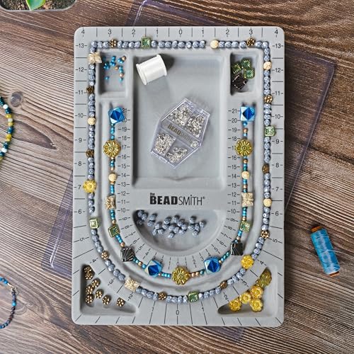 The Beadsmith Bead Board with Cover, Grey Flocked, 3 U-Shaped Channels, 6 Recessed Compartments,13.25H x 9.75L inches, Design Boards for Creating Bracelets, Necklaces and Other Jewelry - size: 28" - U Channel w/ Cover