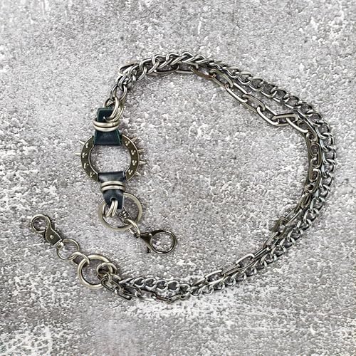 Layered Punk Pants Chain for Men Women, Gothic Hip Hop Jean Chain Wallet Chain Biker Trouser Chain, Goth Emo Fashion Keychain Accessories - color: 2L-Spike Chain