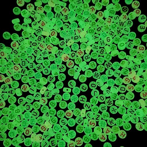 Amaney 600pcs 4x7mm Letter Beads Colorful Letter for Jewelry Making Glows in The Dark - color: Colorful Luminous