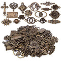 BronaGrand Connector Charms, 100g Craft Supplies, Antique Bronze, Heart, Cross, Flower, Ruler Shapes, Jewelry Making - color: Antique Bronze