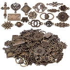 BronaGrand Connector Charms, 100g Craft Supplies, Antique Bronze, Heart, Cross, Flower, Ruler Shapes, Jewelry Making - color: Antique Bronze
