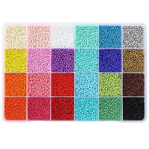 Size 2mm Seed Beads 24 Crayon Colors in Grid Storage Box Total About 20000pcs, 12/0 Small Seed Beads for Bracelet Jewelry Making - color: 24 Colors Crayon, size: 2mm