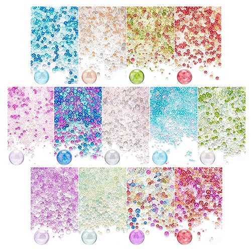 PH PandaHall 10000+ Resin Bubble Beads, 13 Color Mini Beads Iridescent Crystals Beads No Hole Mini Beads Glass Sand Beads for DIY Shaker Resin Mold Filler Jewelry Making UV Nail Decorations 0.7~3mm - color: 13 Colors
