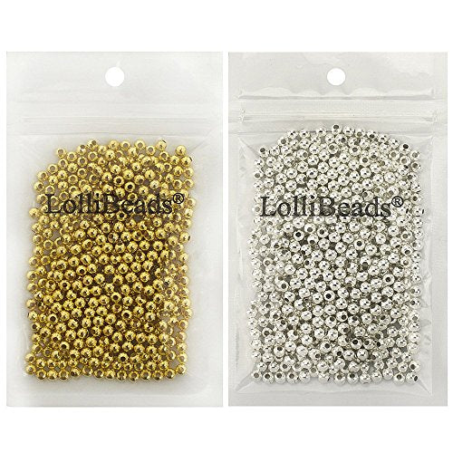 LolliBeads (R) Gold and Silver Plated Smooth Round Metal Beads Mixed Color 4 mm 600/600 Total 1200 Pcs - color: Gold/Silver 1200 Pcs 4mm