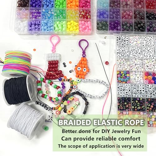 3 Rolls 1.0 mm 255 Feet Rainbow/White/Black Elastic Bracelet Stretchy String Cord, Stretch Bead Cord for Bracelets Jewelry Making, Necklaces, Beading and Crafts - size: 255ft