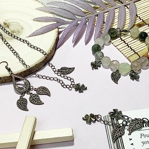 Heather's cf Four Leaf Clover Silver Leaf Beads 100-150 Pcs Leaves Craft Antique Leaf Charms for Crafting Leaf Pendant Charm for Necklace Bracelet Earring Making Fall Leaf Beads Set - color: Brass Clover