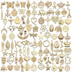 100 Pieces Jewelry Making Charms Pendants for Bracelet Bulk lot Necklace Earrings Keychain Charms Beads DIY Kit Trendy Craft - style: Gold Heart Butterfly