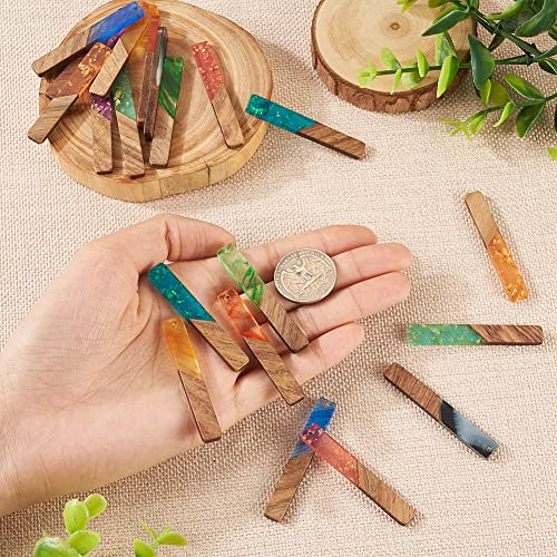 FASHEWELRY 20Pcs Resin Wood Earring Charms Rectangle Wooden Earring Blanks Bar Boho Charms for Jewelry Making Wooden Earring Pieces with Gold Foil - color: 0Rectangle-Mixed Color