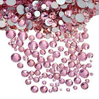 AD Beads 1440 Pieces Mixed Size No Hotfix Glue on Quality Glass Flatback Rhinestones Round Crystal Gems (22 Lt. Rose) - color: Lt. Rose 22