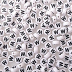 200+ Pieces 4x7mm Single W Letter Beads for Jewelry Making, White Round Acrylic Bulk Alphabet (Black on White) - size: Single letter W 200+ Pcs