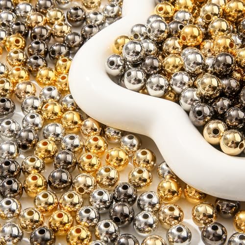 10mm Acrylic Beads 400pcs Golden&Silver&Grey Bead Round Bubble Beads for DIY Craft Jewelry Necklace Making (Golden&Silver&Grey) - color: golden&silver&grey