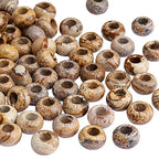 TUMBEELLUWA Natural Gemstone Beads for Jewelry Making, Rondelle Large Hole Loose Beads Pack of 15,Picture Jasper(8x14 mm) - color: Light Brown