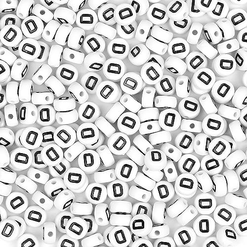 300Pcs Letter Beads D 4X7mm White Alphabet Beads Acrylic Round Shape Loose Beads for Name Bracelets Necklaces Key Chains DIY Jewelry Making (D) - color: Black, size: D