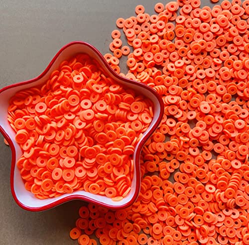 3000Pcs Flat Round Polymer Beads Vinyl Heishi Beads for Jewelry Making Women Necklace Bracelet Earrings(10-Orange) - color: 10-Orange