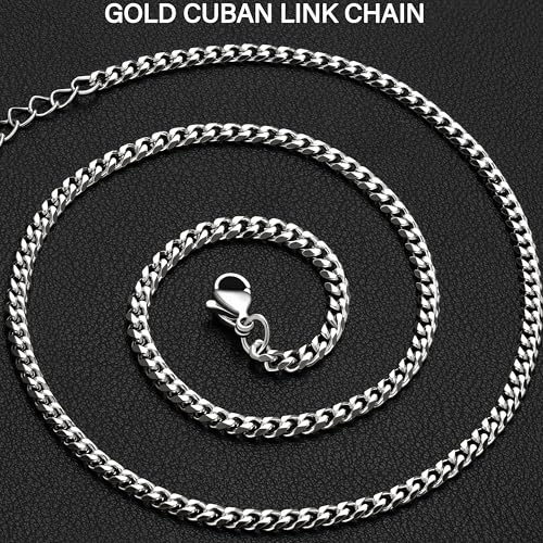 WomenGifts Cuban Link Chain Necklace for Women, Waterproof 14k Gold Silver Plated Chain Choker, Non Tarnish Stainless Steel Jewelry, 3.5/5/6/8/11mm,14/16/18 Inch Thin&Chunky&Thick - color: Silver, style: 3.5MM-14"