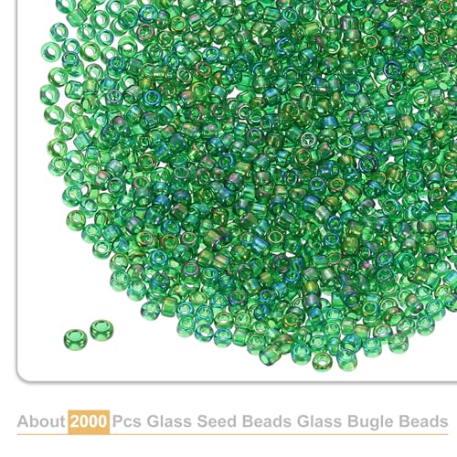 uxcell 2000 Pcs Glass Seed Beads Bulk, 1.5mm Mini Glass Bugle Beads for DIY Earrings, Necklaces, Bracelets, Jewelry Making, Dark Green - color: Dark Green, size: 1.5mm