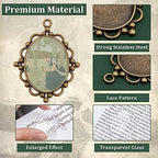 PH PandaHall 5pcs Pendant Tray Oval Charms Cabochon Bezel and 5pcs 40x30mm Glass Cabochon Dome Tiles Clear Cameo Memorial Photo Pendant for Bouquet Wedding Brides Graduation Charm - color: Antique Bronze Oval - 5 Sets
