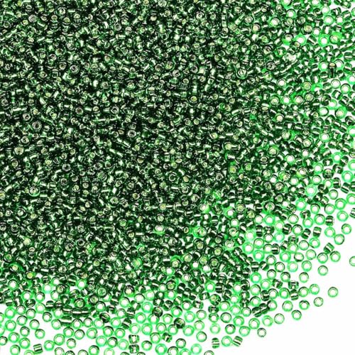 Bulk Seed Beads Green 200 Grams About 18880pcs, 2mm 12/0 Green Silver core Glass Craft for Making Earrings, Bracelets, Pendants, Waist Jewelry,DIY Handmade Seed Beads（Green Silver Lined ） - color: Green Silver Lined, size: 2mm