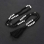 LIUANAN 108 Mala Beads 8mm Natural Bracelet Healing Gemstone Yoga Meditation Hand Knotted Mala Prayer Bead Necklace - color: 6mm-Black+White Natural Turquoise