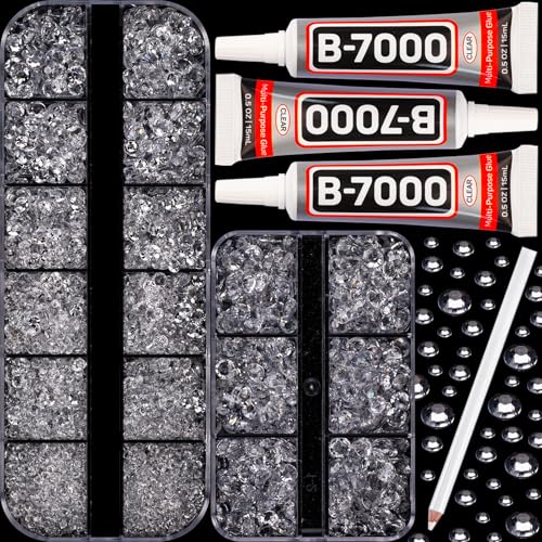 7500Pcs Transparent Clear Rhinestones Flatback with b7000 Glue for Crafts Clothing Crafting Shoes Tumblers Cups Jeans Bedazzling, Resin Rinestones Gems Flat Back Crystals Diamonds 2-5mm - color: Transparent 2-5mm, size: Small Pack + 3pcs Glue