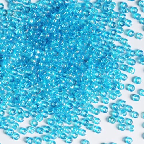 Bulk 4mm Sky Blue-AB Seed Beads for Jewelry Making 110 Grams About 1600pcs,6/0 Glass Craft Beads for Making Earrings, Bracelets, Pendants, Waist Jewelry, DIY Handmade Seed Beads (Sky Blue-AB, 4mm) - color: Sky Blue, size: 4mm