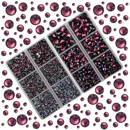 10000Pcs 2-Boxes Mixed Size Hot Fix Round Crystals Gems Glass Stones Hotfix Flat Back Rhinestones with Tweezers and Picking Pencil (Amethyst) - color: Amethyst, size: 2-Box (10000pcs)