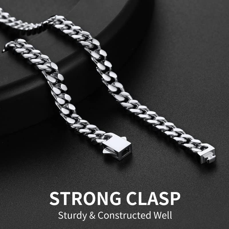 ChainsHouse Stainless Steel Mens Cuban Link Chain, Black/ 18K Gold Plated Miami Cuban Chain Necklace, 5mm/7mm/9mm/12mm/14mm Width, No Tarnish& Durable Hip Hop Mens Jewelry, 18"-30", Send Gift Box - color: a. 5mm width-steel, size: 20 inches
