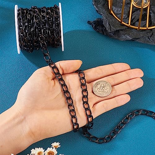 Craftdady 16.4 ft Aluminum Curb Chain 13.5x8mm Twisted Black Chain Unwelded Hanging Chain Link Necklace Chain with Spool for DIY Crafts Jewelry Making - color: Black, 13.5x8mm
