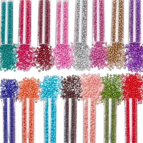 NBEADS 15 Colors Glass Seed Beads, 1.5mm Round Mini Beads Opaque Spacer Bead Multi-Color Glass Loose Beads for Jewelry Making Bracelets Necklace DIY Craft Supplies - color: 15 Colors