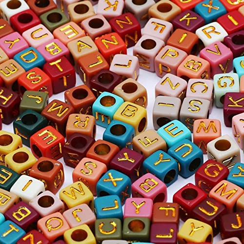 ToBeIT 1000pcs Letter Beads Acrylic Bead Alphabet Letter A-Z Cube Beads for Jewelry Making, Bracelets, Necklaces, Key Chains （Gold Color-C） - color: color-C