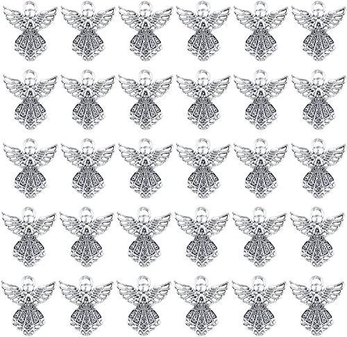AUEAR, Antique Silver Angel Charms Pendants for DIY Jewelry Making Necklace Bracelet - color: Silver, size: 100 Pack