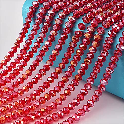Jmassyang 6mm Briolette Rondelle Faceted AB Crystal Glass Beads for Jewelry Making Bracelets Necklaces Earrings (Red AB, 450pcs) - color: Red AB, size: 4x6mm
