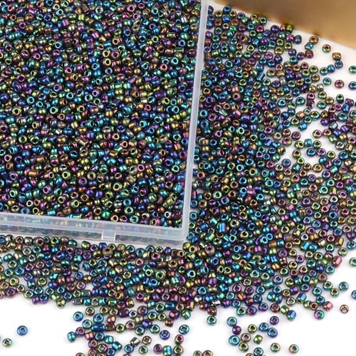 Size 3 mm 8/0 Glass Seed Beads, 5100 Pcs Small Mini Spacer Loose Pony Beads for Jewelry Making and DIY Crafts (Metallic Iris Black) - color: Metallic Iris Black, size: Medium