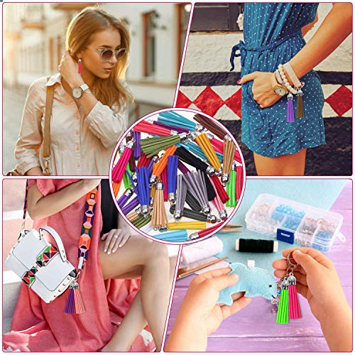 Paxcoo Tassels for Jewelry Making, 50pcs Leather Tassel Keychain Charms Bulk with 50pcs Jump Rings for Jewelry Making, Bracelets, Acrylic Key Chain Blanks and Craft Supplies - size: 55 mm