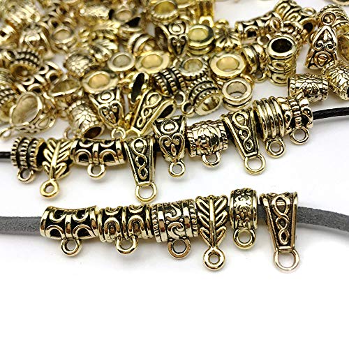100g (About 125pcs) Antique Gold Bail Tube Spacer Bead Hanger Fit Charm European Bracelet Charms Pendant Bails for Jewelry Making and Crafting (M376) - color: Antique Gold