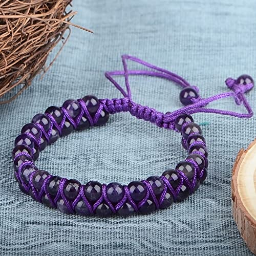 MASSIVE BEADS Double Layer Natural Chakra Healing Power Crystals Macrame Bracelet Yoga Stone Beads Gemstone Meditation Relax Anxiety Bangle for Unisex Women Men - color: Amethyst, size: 6mm