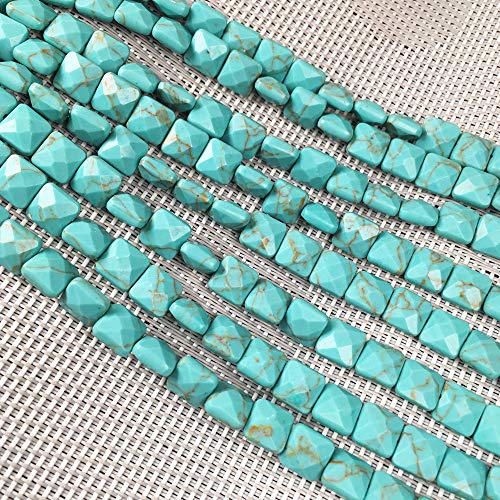 Natural Stone Beads Square Faceted Beading Turquoise Gemstone Loose Beads for Jewelry Making 7.9 inches 2 Strands - color: turquoise