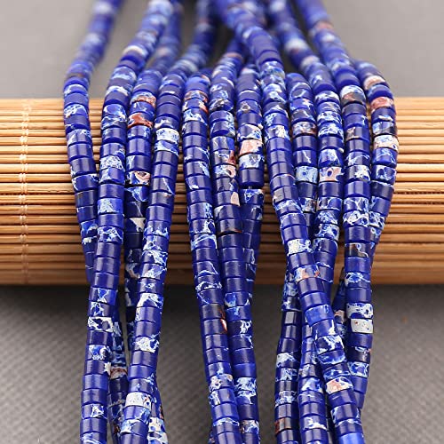 BONNY BOXX 150PCs Natural Blue Imperial Jasper Spacer Beads, Loose Semi Precious Flat Round Gemstone Heishi Disc Stone Beads for Beading Jewelry Making 4mm*2mm - color: Blue Imperial Jasper, size: 4MM*2MM