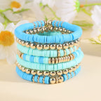 Pingyongchang Heishi Gold Beaded Bracelets Set for Women Men Bohemian Polymer Clay Colorful Surfer Vinyl Disc Stretch Layering Stackable Friendship Boho Bracelet Summer Beach Jewelry Gifts - color: Blue